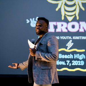 Denis Estimon speaking at DBHS