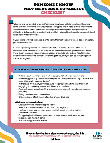 Be Strong » Suicide Risk Checklist Cover Image